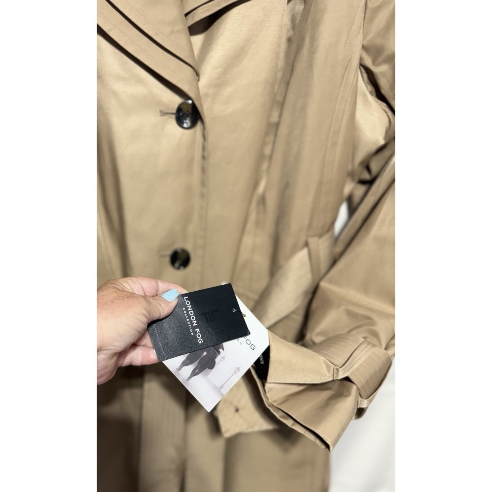 London Fog Collection Women's Hooded Trench Coat Tan Beige Belted Size 2X NWT - Picture 6 of 7
